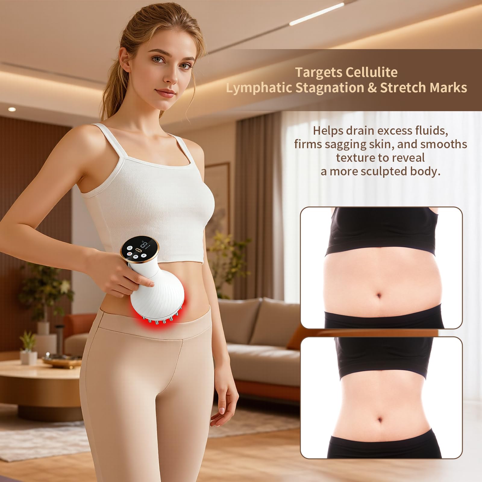 Massaggiatore per drenaggio linfatico e strumento anti cellulite, la macchina scolpisce il corpo aiuta a ridurre smagliature e cellulite, per gambe, braccia e pancia, corpo con microcorrente