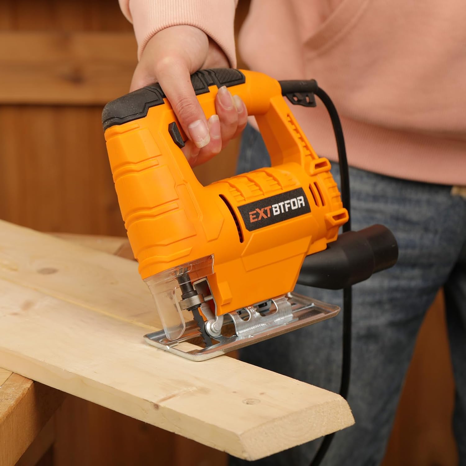 Jig Saw,350W Electric Jigsaw Tool with 45 Bevel Cutting, 0-3000RPM Wood Cutter Hand Saw, 2Pcs Blades and Dust Exhaust Pipe for Small Woodworking and DIY Projects