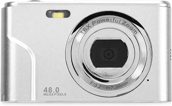 Jiawu Vlogging Camera, 48MP HD Digital Camera with 1080P Video, 2.4 Inch LCD Screen, 16X Digital Zoom for Kids and Teens, Compact Kids Cam for Photography and Recording Silver