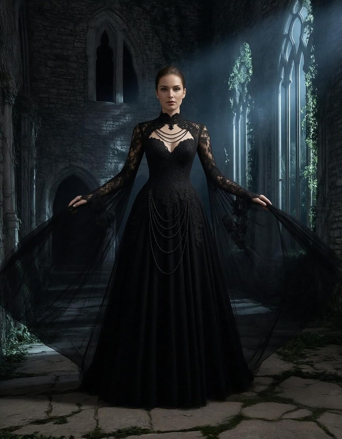 TRHTX Gothic Lace Appliques Wedding Dresses with Puffy Sleeves Beaded Ball Gown Sweetheart Bridal Gown