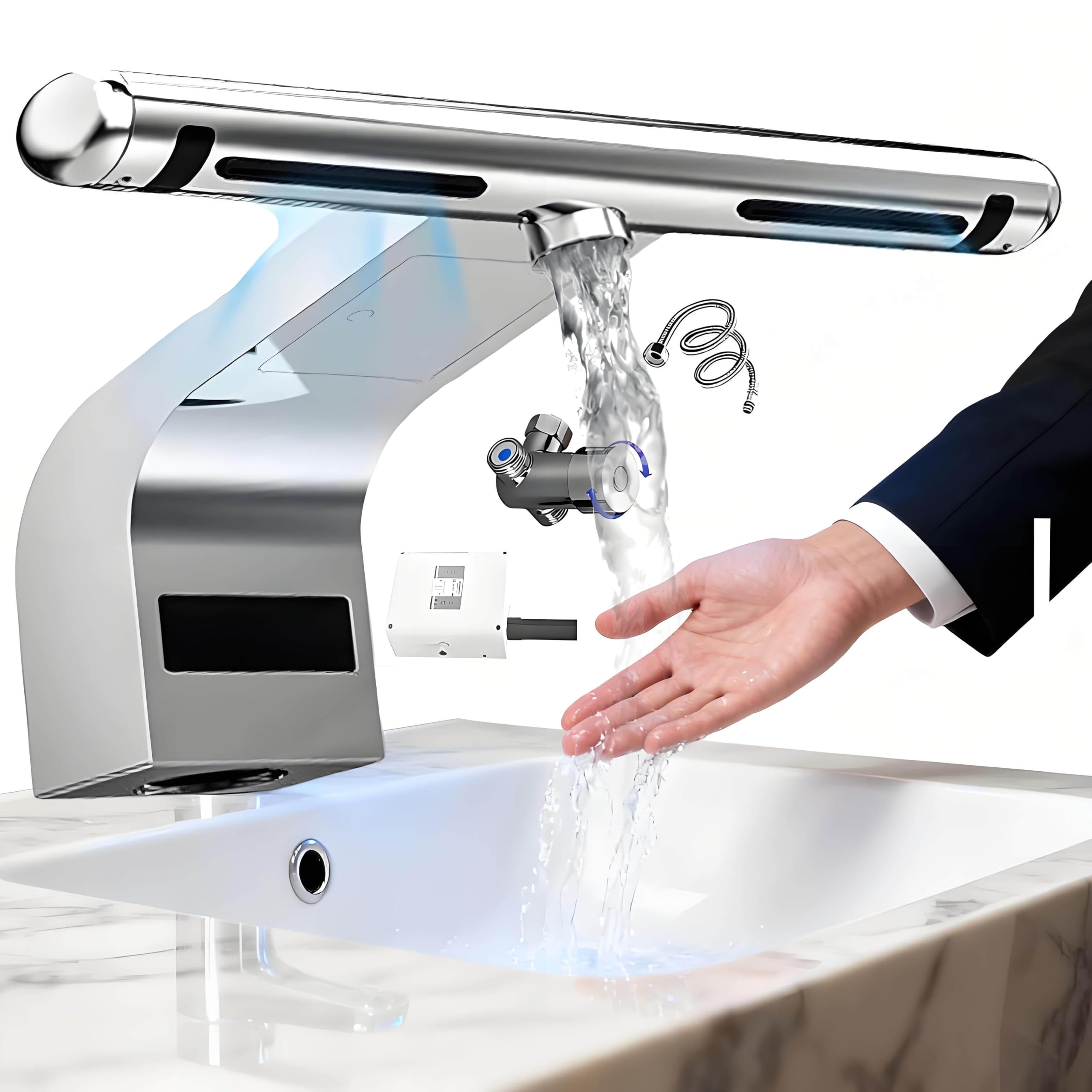 Asciugamani e rubinetto senza contatto, sensore automatico in acciaio inox con aria fredda/calda per bagno, cucina, ufficio, ristorante
