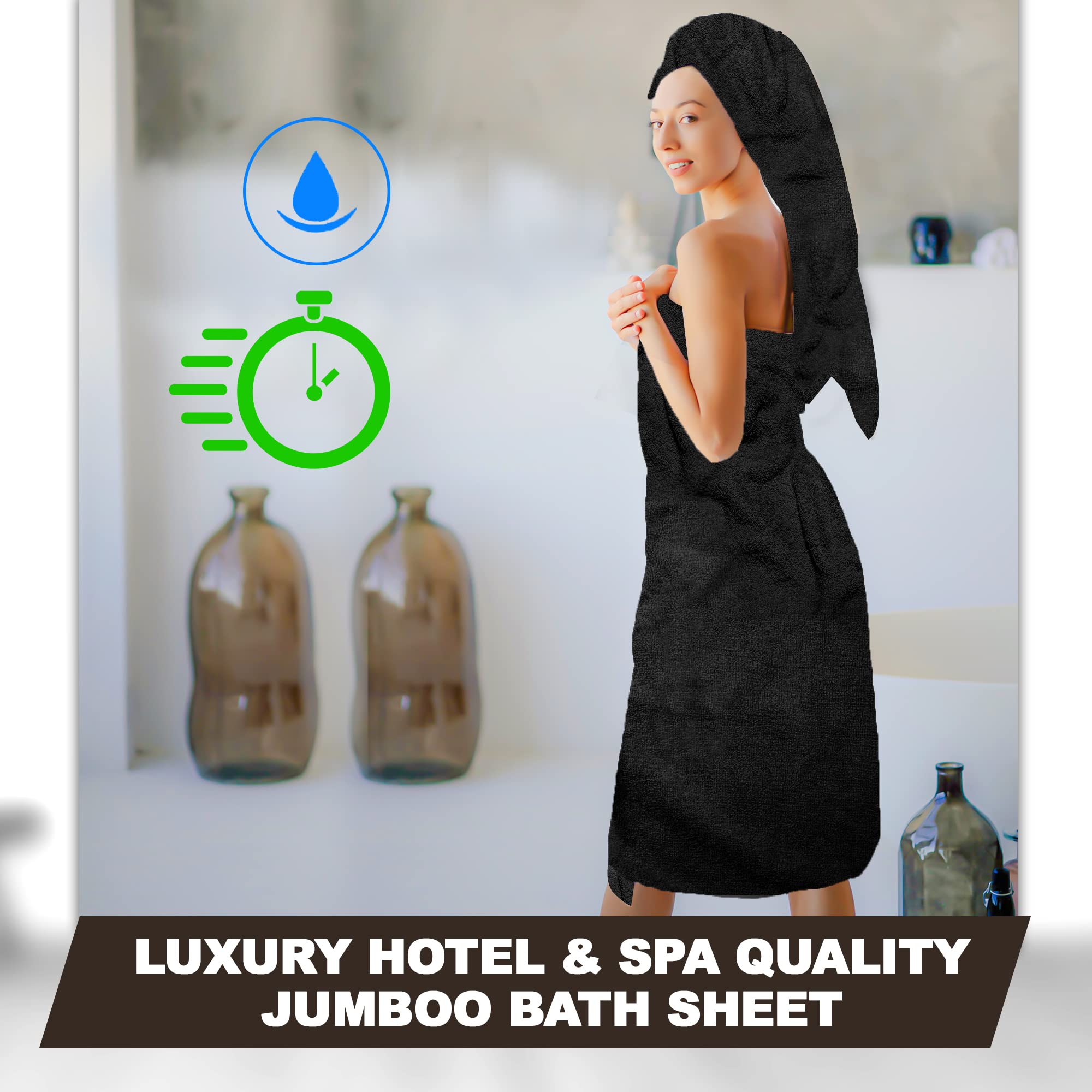 Towelogy® Premium Oversized Bath Sheets (100x180cm) 100% Egyptian Combed Cotton Quick Dry & Absorbent Extra Large Jumbo Bath Towels Hotel Quality (Black Noir - Image 4
