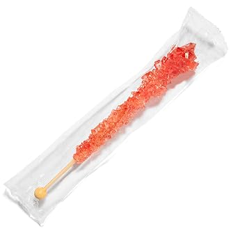 Red Rock Candy Sugar Sticks - Strawberry Flavored - 24 Individually Wrapped Red Candy Party Favors