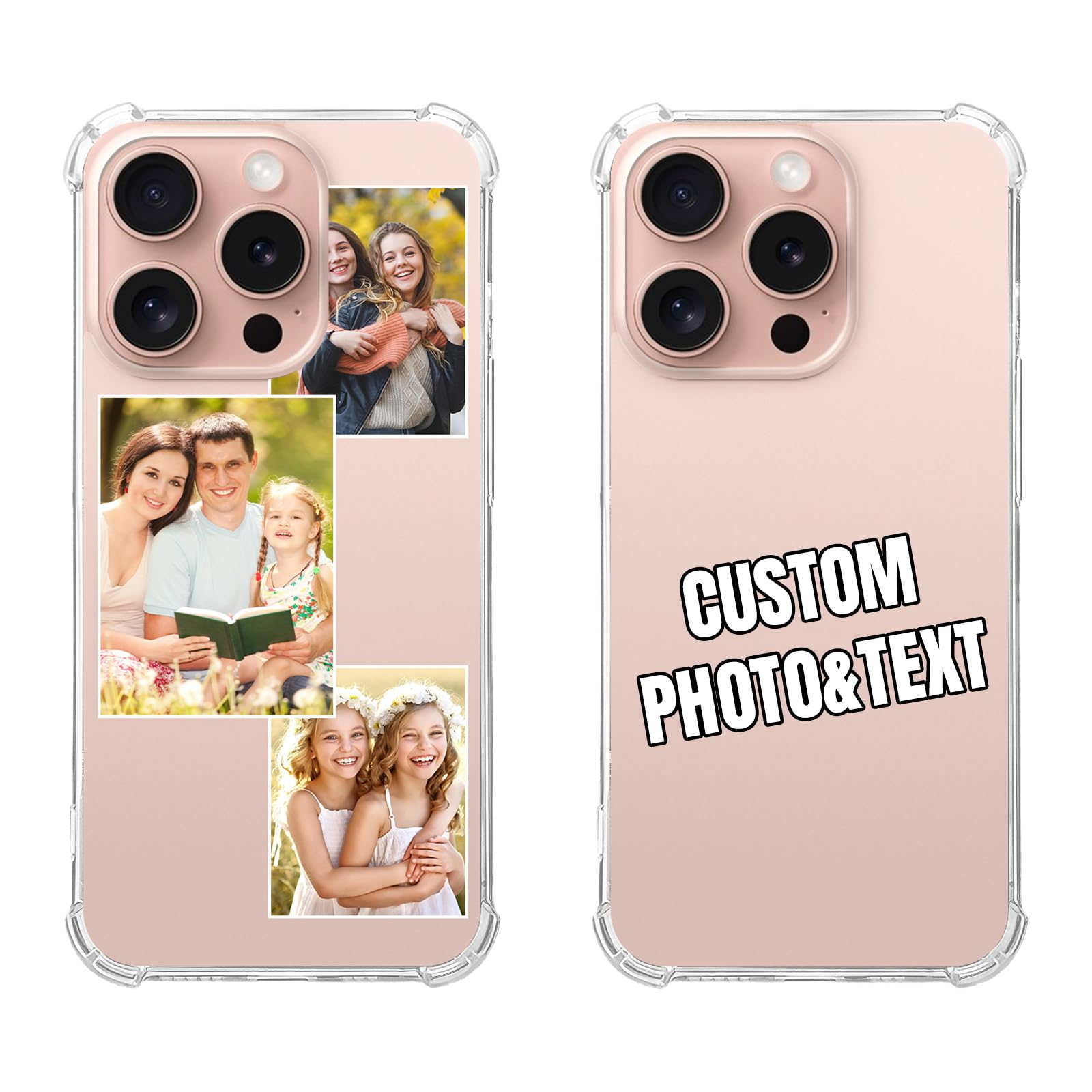 KakaTify Custom Phone Case for iPhone 16 Pro Personalized Picture Photo Text Cover 4 Shockproof TPU Corners Anti-Scratch Protection Soft Transparent
