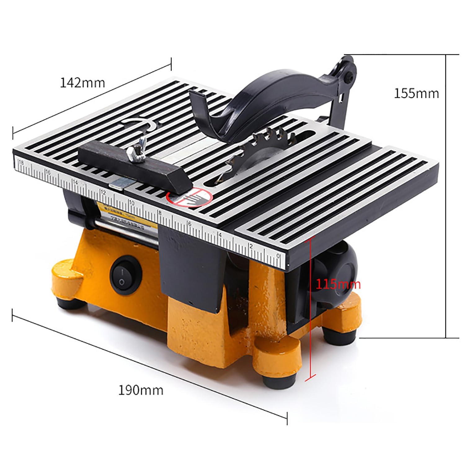 Mini sierra de mesa portátil, máquina de corte de banco de 4500 RPM con 3 cuchillas, guía de inglete ajustable y cubierta de seguridad para madera, metal, vidrio y materiales de manualidades