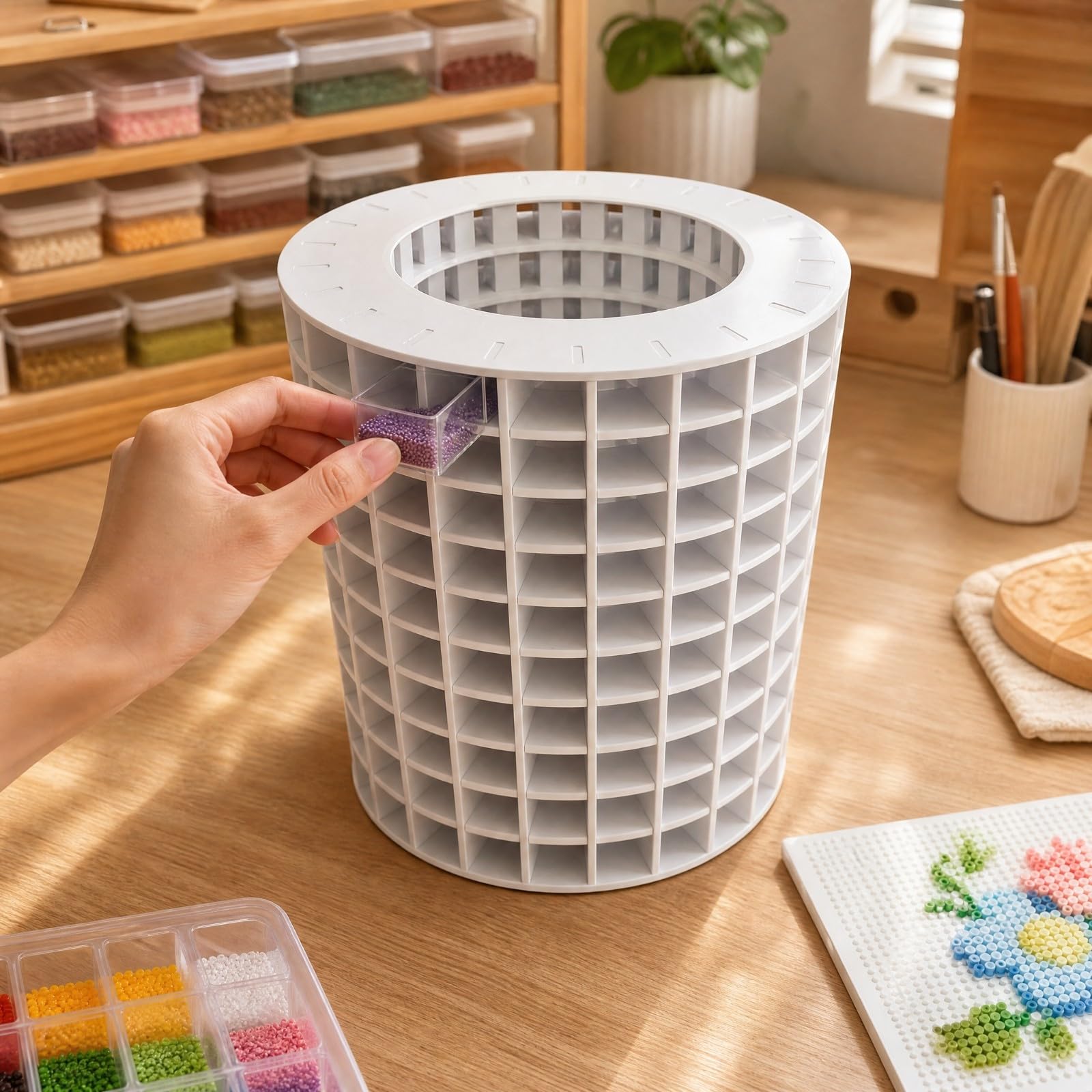 F Fityle Torre Organizadora con Base Giratoria Estable Organizador Giratorio Escritorio para, Aficionados Al Nail Art, PP Cuadrado