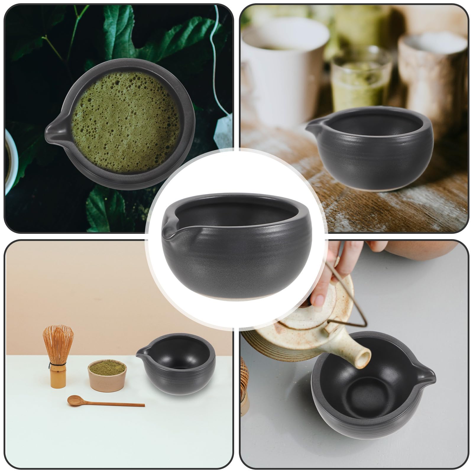 Didiseaon Ciotola Nera Beccuccio Matcha Giapponese 525ml in Ceramica | Finitura Liscia, Design Delicato, Uso Casa e Sala da Tè, per Famiglia e Amici
