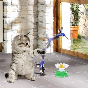 Jouis İnteraktif Kedi Oyuncağı 360° Dönen Sensörlü Elektrikli Kuş – Otomatik Hareketli Tüylü Av Oyuncağı, Zıplayan Kovalamaca Egzersiz ve Zihinsel Uyarım Oyuncak Sistemi