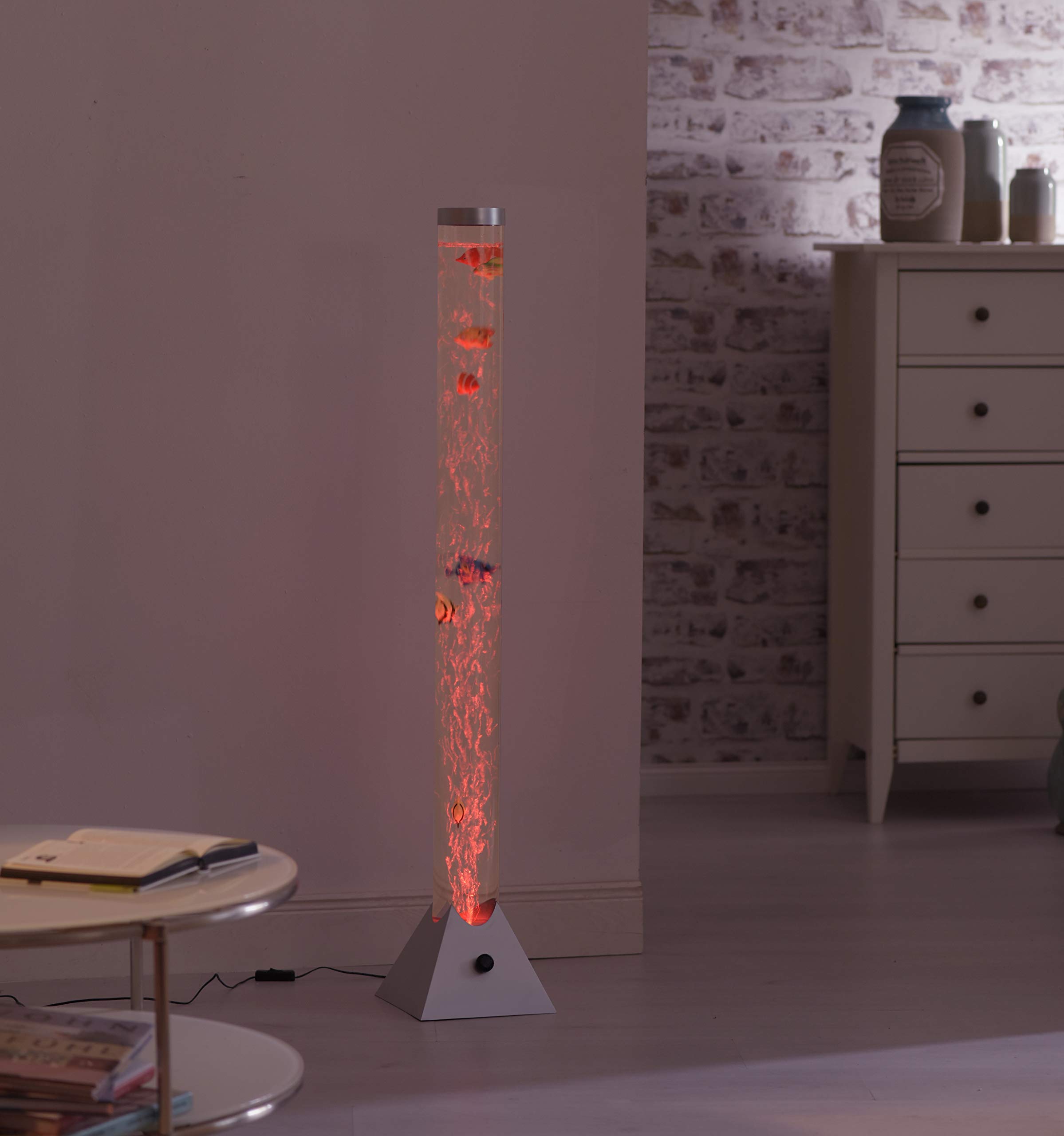 LeuchtenDirekt LED Wassersäule 120cm RGB-Farbwechsel Sprudelsäule Fische | bedienbar über Schnurschalter, Kinderzimmer-Leuchte, inkl. Fische, stahlfarben