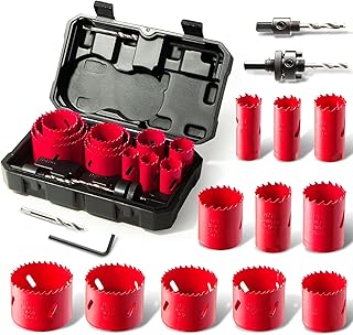 Bi-Metal Hole Saw Kit, HYCHIKA 17 Pcs High Speed Steel 3/4" to 2-1/2" Hole Saw Set in Case with Mandrels, Hole Saw Bit, Hole Saw for Thin Metal, Hard Wood, Drilling PVC Board, and Plastic Plate