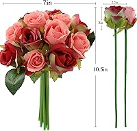 Vista 2 de Ramo de flores de rosas artificiales rosas, 24 piezas pequeñas de seda falsa decoración floral para el hogar, oficina, centro de mesa, fiesta, ramo