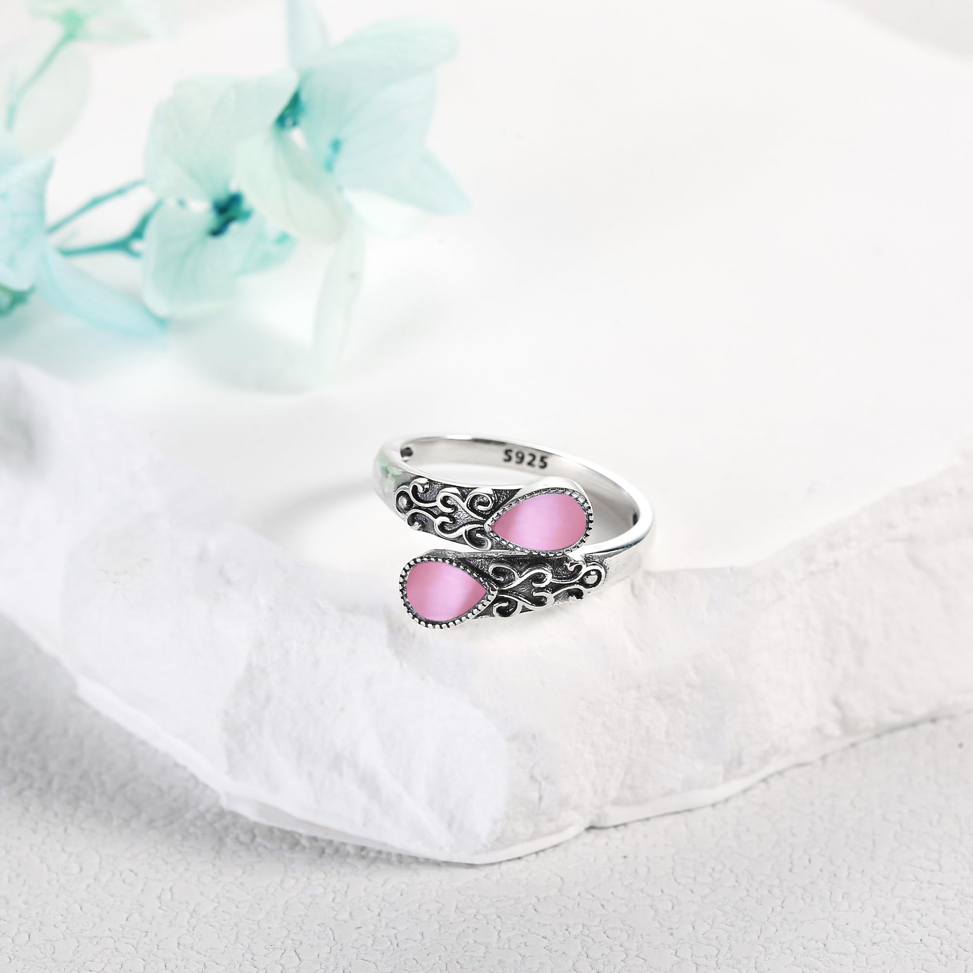 Bague en pierre de lune pour femme - En argent sterling - Arc-en-ciel - Réglable - Cadeau pour fille