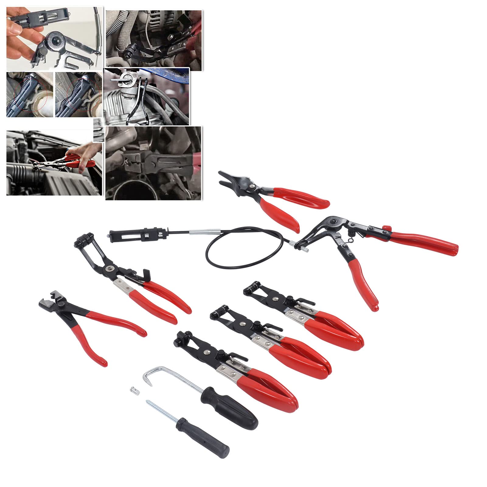 Srliya Kit de Extracción de Abrazaderas de Manguera, Juego de Alicates para Abrazaderas de Mangueras Automotrices, 9 Piezas de Acero Al Cromo y Níquel con Acabado de óxido Negro y