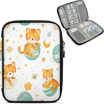 Cute Travel Cord Organizer Case for Women Men Cute Tiger Tech Electronic Accessories Bag for Cord, Charger, Phone, USB, SD Card