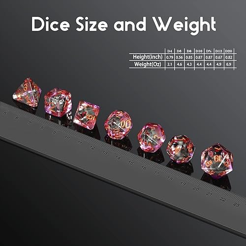 Miniatura 212 de DNDND - Juego de dados DND de resina de 7 piezas con bolsa de terciopelo para juegos de rol D&D y juegos de mesa