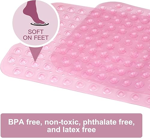 Miniatura 70 de YINENN Tapete de ducha para bañera de 40 x 16 pulgadas, antideslizante y extragrande, tapete para bañera con ventosas, lavable a máquina, con Azul