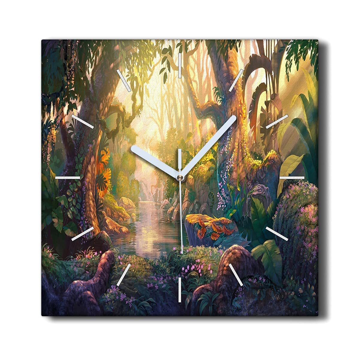 Horloge murale toile 30x30cm Coloray decoration murale sans tic-tac salon foret fleurs