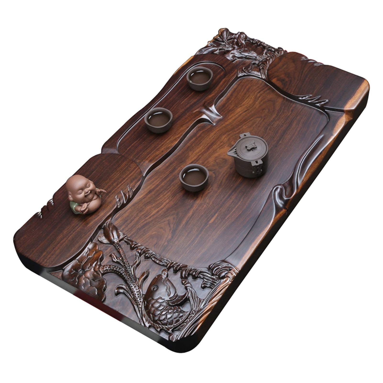 DCYEQRQ Tea Tray Durable Zen Desktop Tea Table Solid Wood Tea Tray Simple Household Tea Tray Chinese Kung Fu Tea Table Rectangular Drainage Tea Set Drainable Kungfu Tea,M ()
