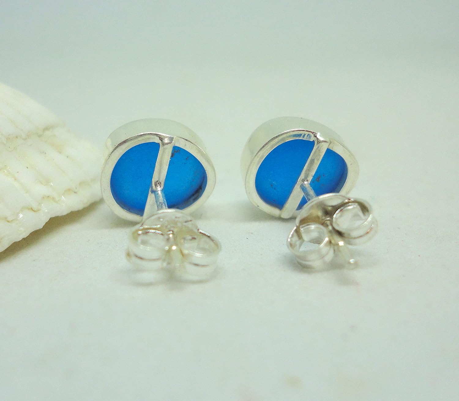Sea Glass Stud Earrings-Sea Glass Jewelry-Birthstone Jewelry-Sterling Silver Bezel Beach Glass Earrings-Mermaid Earrings-Ocean Earrings-Gift for Beach Lovers