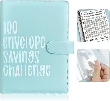 100 Envelope Challenge Binder, 52 Week Money Saving Challenge Binder Blue