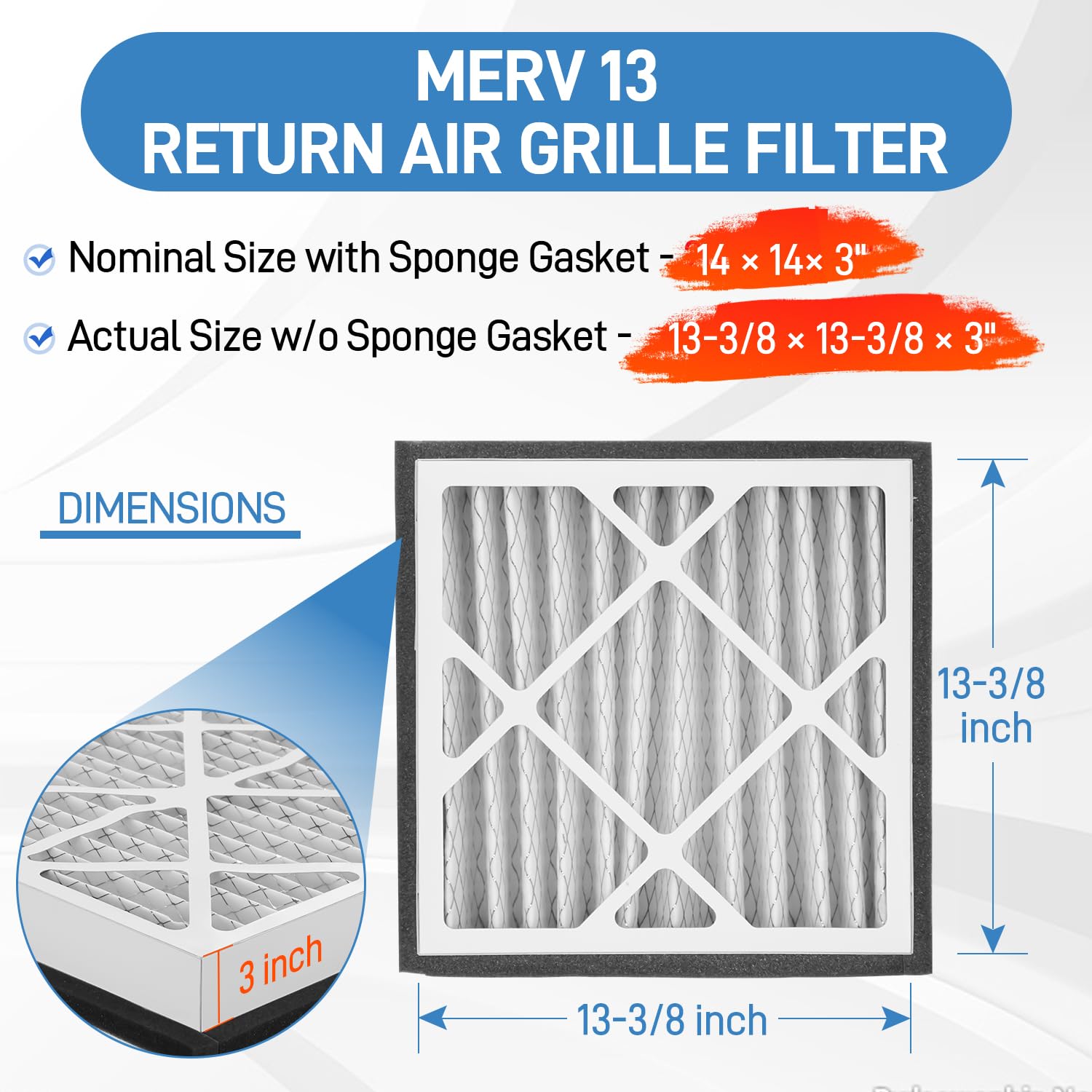 14x14x3 MERV 13 Pleated Air Filter Compatible with Zephyr VGF