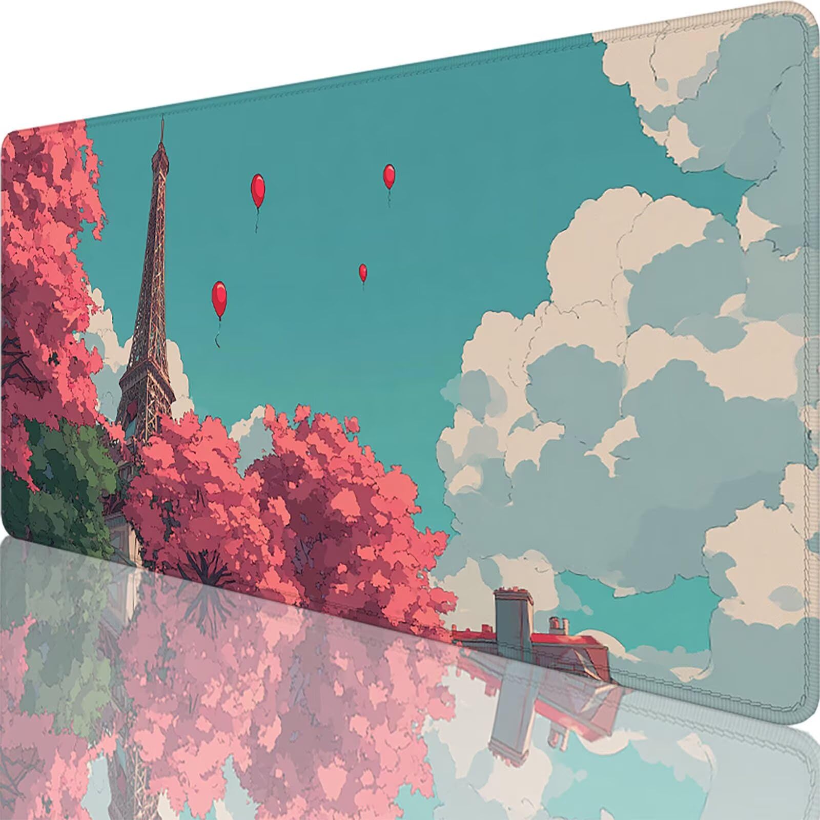 Rosa Alfombrilla Ratón XXL 1500x800x3 mm Grande Alfombrilla Ratón Gaming Torre Eiffel Art con Bordes Cosidos Diseño, Base de Goma Antideslizante Mouse Pad para PC Gaming Protector Escritorio z-6110