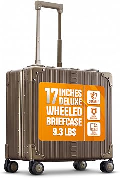 All Aluminum Lightweight 17 Deluxe Rolling Laptop Catalog Case for Men and Women | Vertical Opening Carry-On Bag with TSA Locks & Aircraft-Grade Aluminum Frame - Optimal Travel Companion (Champagne)