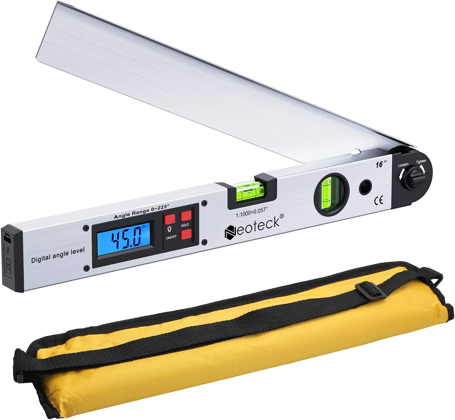 Neoteck Digital Angle Finder Ruler 400mm/16 inch Digital Angle Protractor 0~225° Electronic Spirit Level Gauge Meter with Backlit LCD Portable Bag
