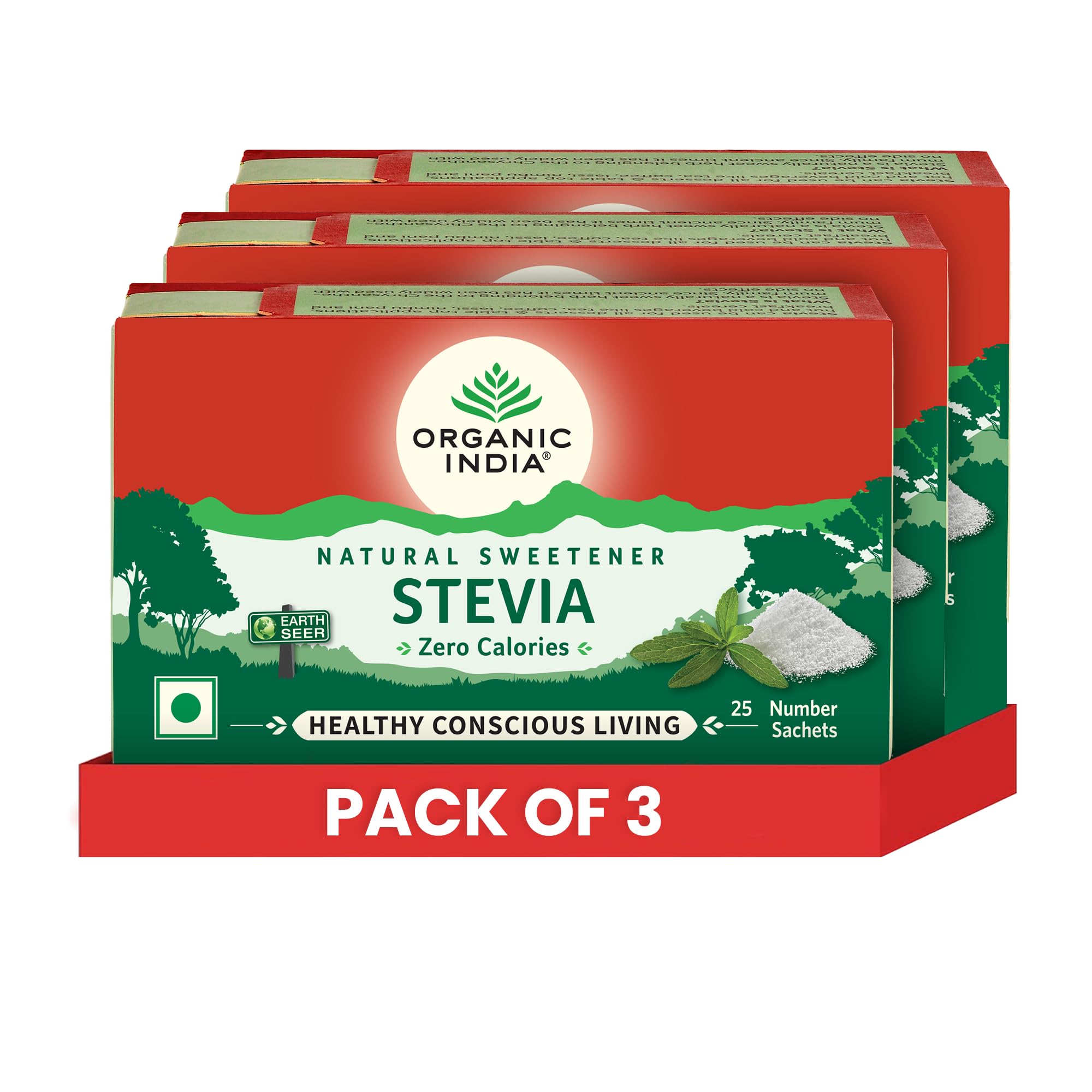 Organic India Natural Sweetener Stevia 25N Sachets 75g Powder(Pack of 3)