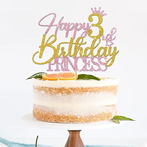 Miniatura 5 de Decoración para pastel de princesa de tercer cumpleaños, suministros para tartas de feliz tercer cumpleaños para niña, decoraciones de fiesta de