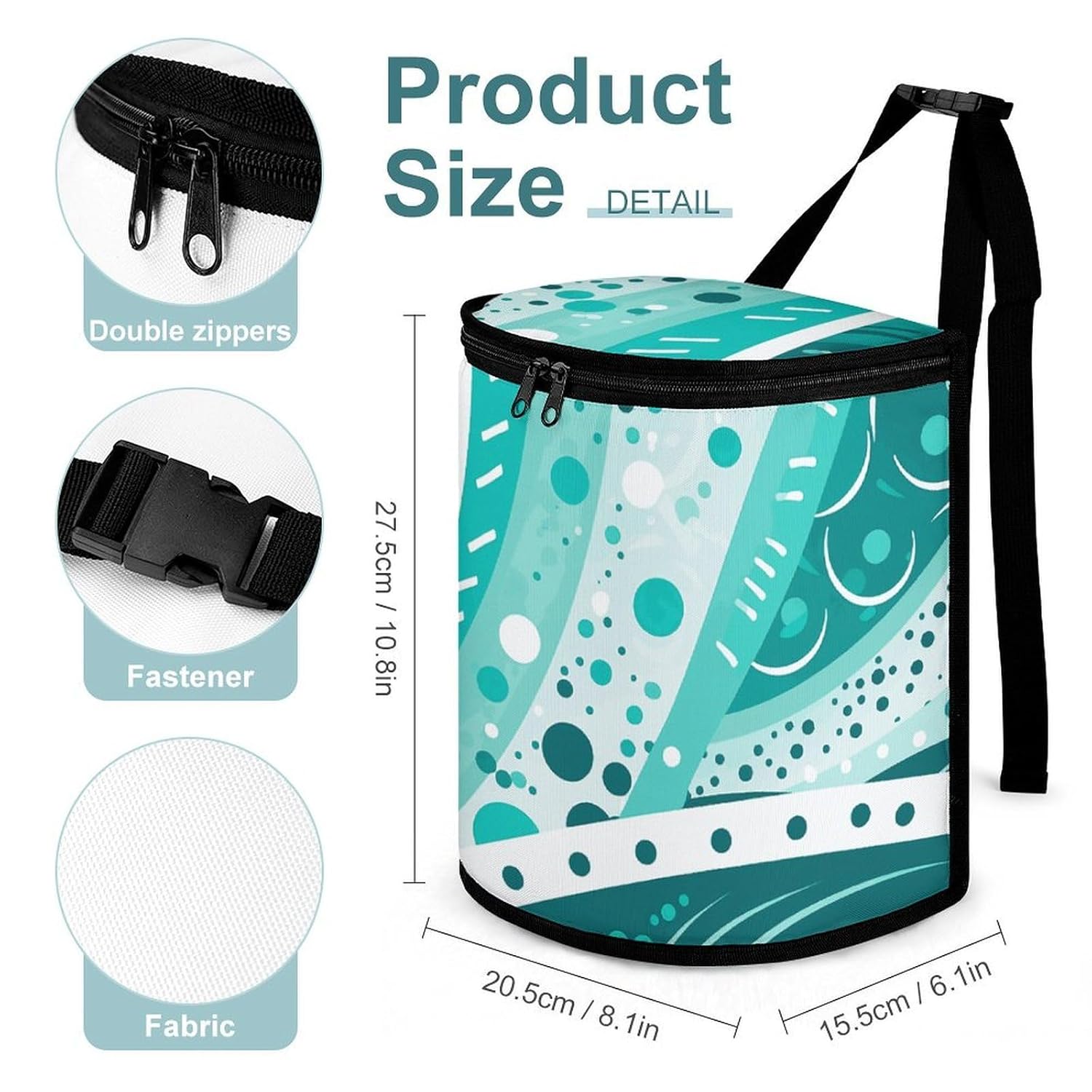 MUSM Leakproof Car Trash Can 2.5 Gallon, Durable Automotive Garbage Bag with Waterproof Liner, Turquoise and White Circle Trash Bag for Car, Truck, RV & Bathroom