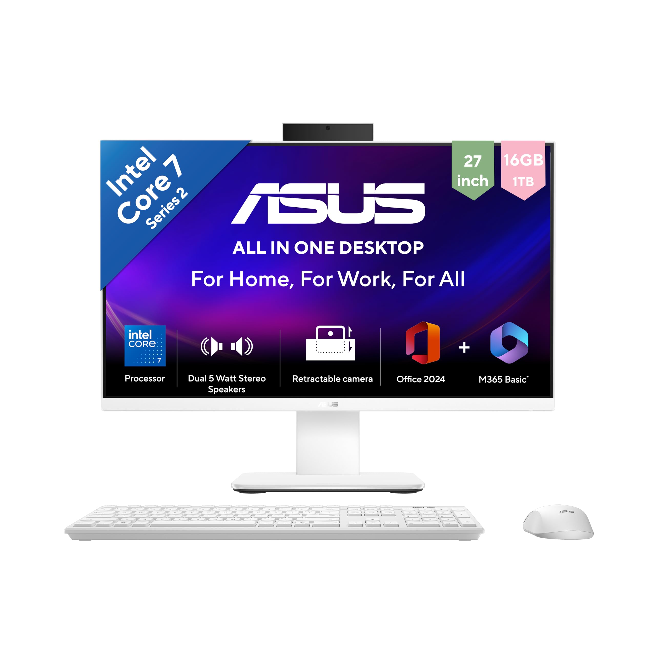 ASUS V400 AiO (2026), Intel Core 7 240H, Intel iGPU, 16GB RAM, 1TB SSD, FHD, 27"(68.58 cm), Windows 11 Home, M365 Basic(1 Year),Office 2024, White, 7.07 Kg, V470VA-KWC7001WS, All in One PC-image-20
