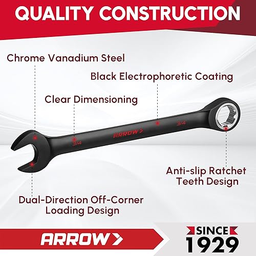 Miniatura 3 de ARROW - Juego de 24 llaves de trinquete métricas y estándar, antideslizantes de 0.236-0.709 in y 14"-34" con 2 soportes magnéticos para