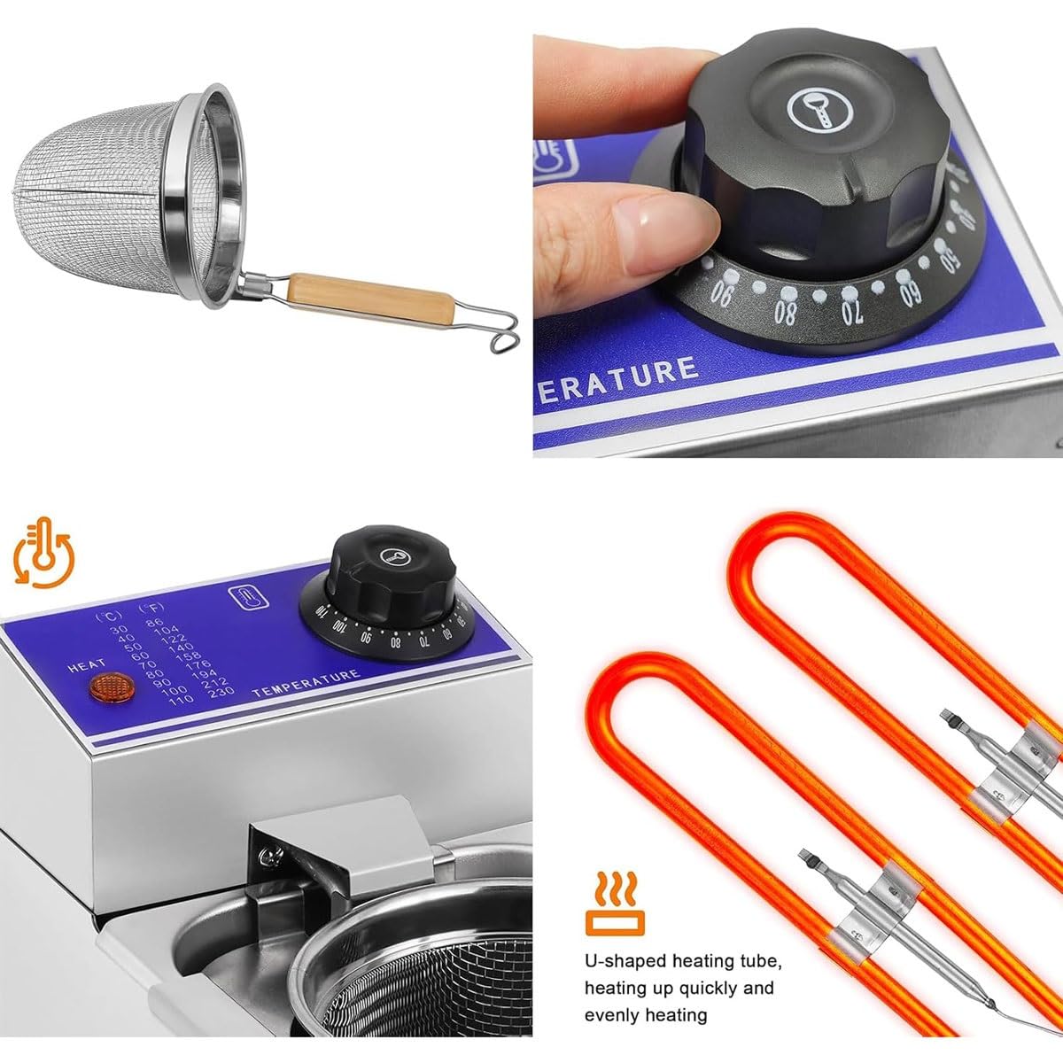 Cuocipasta Elettrico Professionale a 2 Fori, Macchina for Cucinare Noodles Elettrica da 2000 W con Filtro, Macchina for Cuoci Spaghetti in Acciaio Inossidabile, Temperatura Regolabile 30-110°C