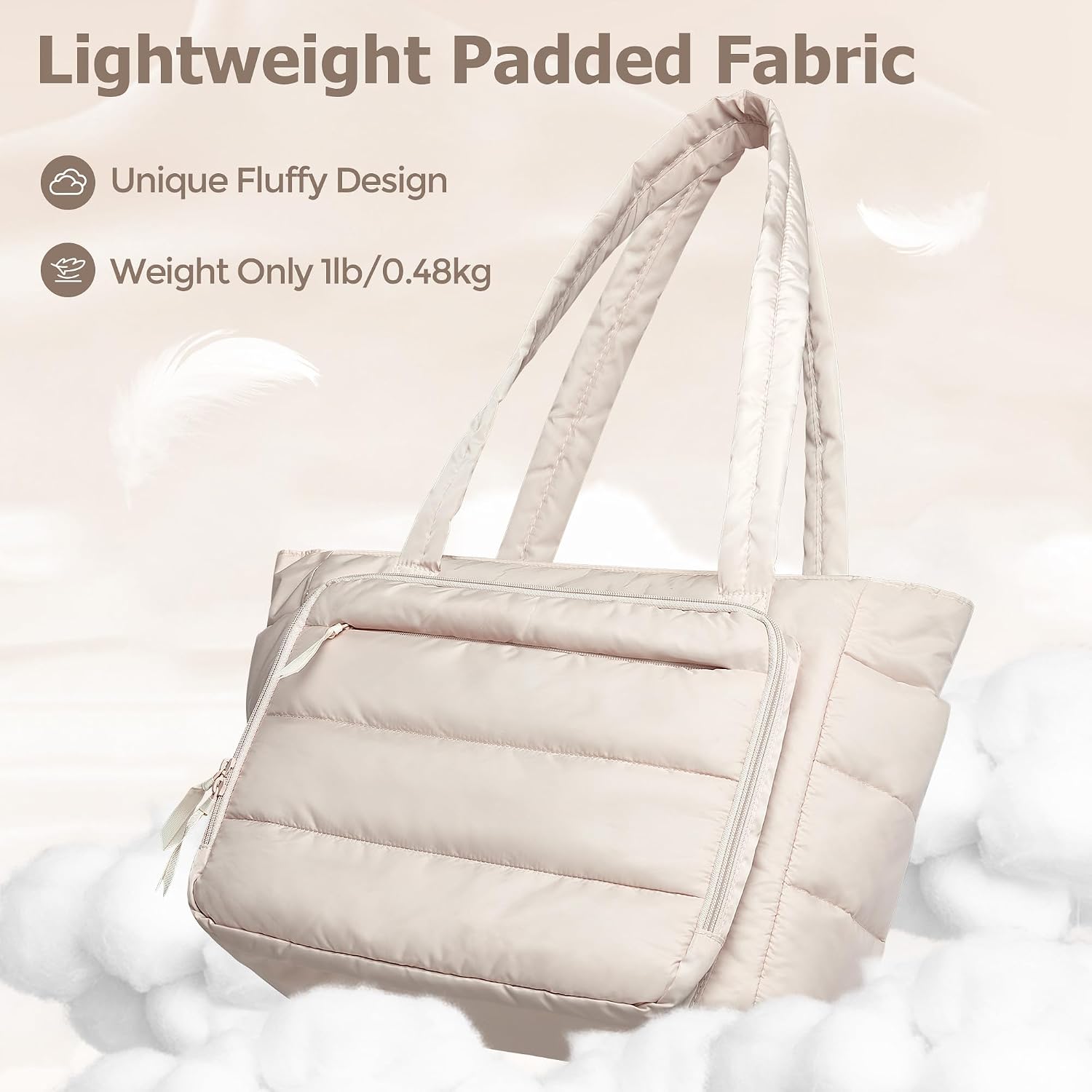 Yarwo Tote Bag for Women, Lightweight Puffy Tote Bag with Accordion File Organizer Pocket and Cup Holder for Travel Work Gym