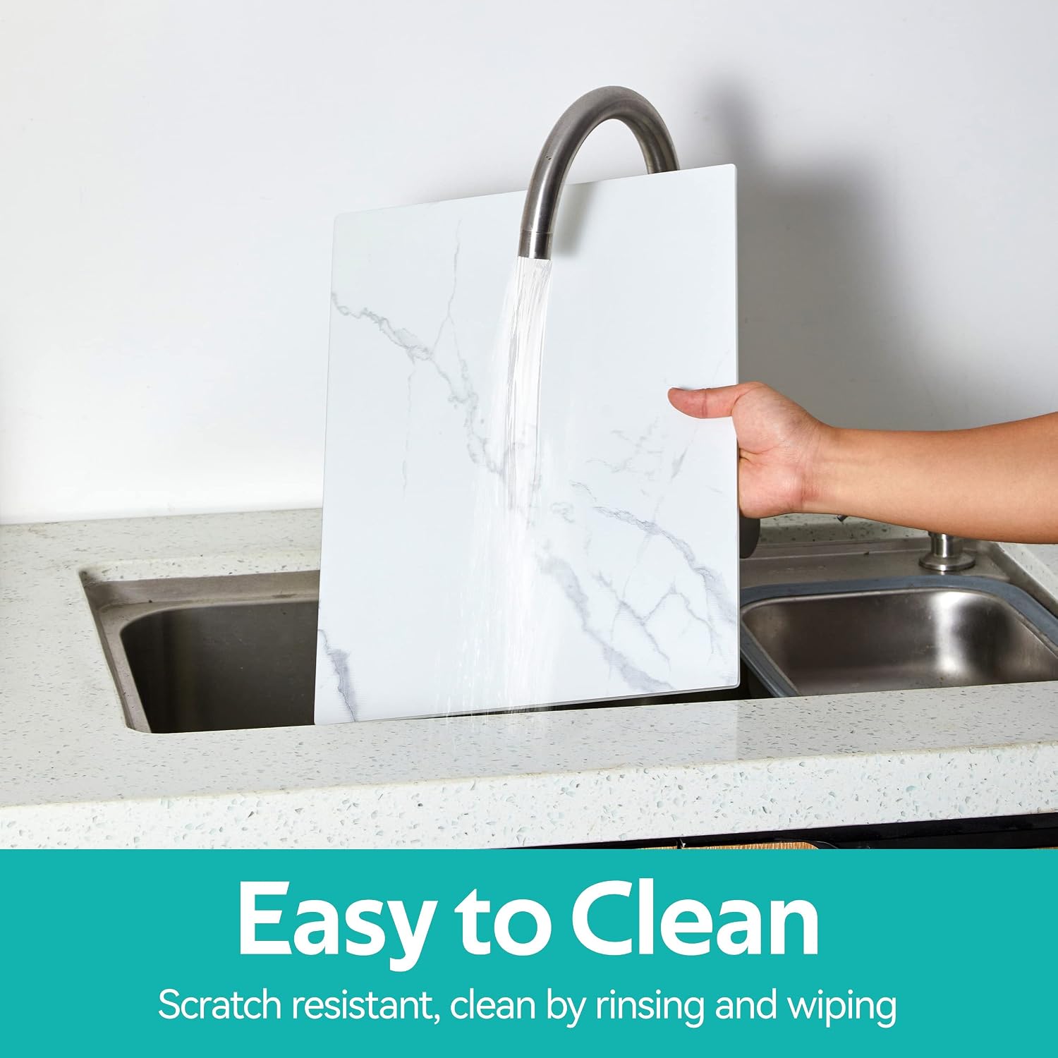 Murrey Home Glass Cutting Board Set for Kitchen Counter, Tempered Glass Chopping Boards Dishwasher Safe, Small Marble Countertop Tray, 16"x12"x2PC