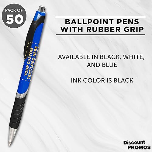 Miniatura 3 de DISCOUNT PROMOS Bolígrafos con agarre de goma, paquete de 50 unidades, texto personalizable, logotipo, bolígrafo de tinta negra con plástico suave