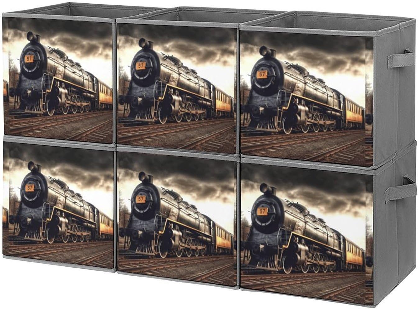 Train Storage Cubes Set of 6 Storage Bins with Handles Collapsible Storage Basket Fabric Storage Box for Shelves Large Closet Shelf Organizer for Organization 11 Inch