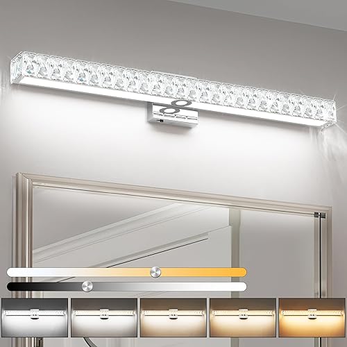 Miniatura 17 de SOLFART Luces LED de tocador sobre espejo, 25.4 pulgadas, 24 W, regulables, luces de tocador de cristal para accesorios de baño