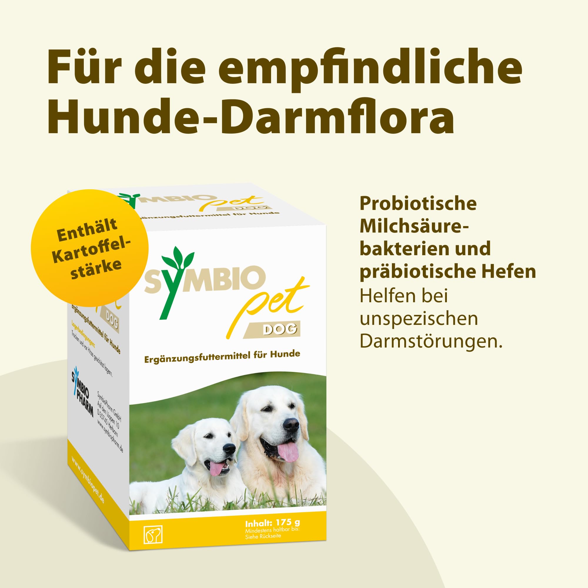 SymbioPet Dog - Probiotika für den Hund - Ergänzungsfuttermittel zur Pflege einer gesunden Darmflora - für Hunde jeden Alters - 175 g Pulver