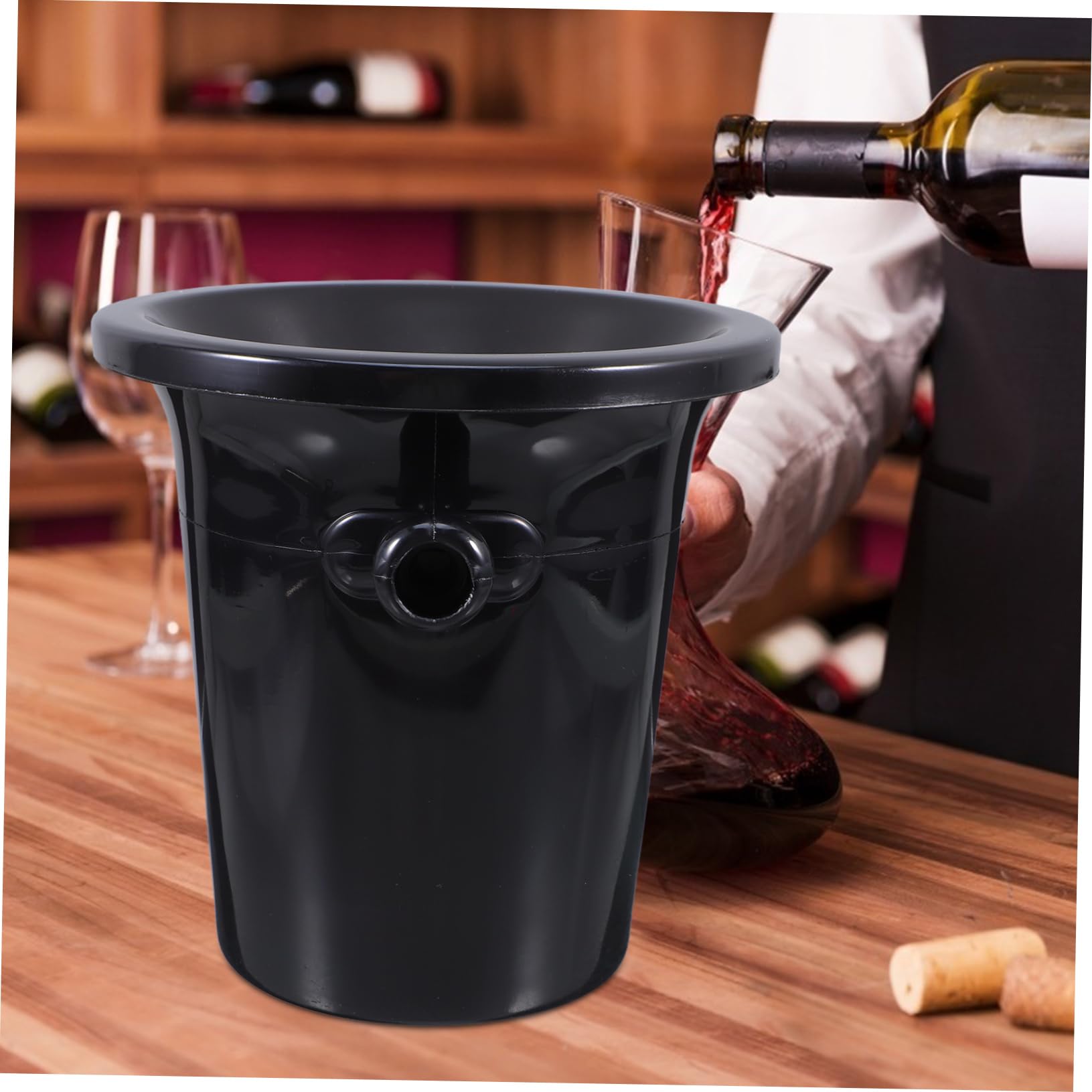 UKCOCO Escupitera para Cata de Vinos, Cubo Redondo de Plástico Negro 2 Asas, Estilo Occidental, 4 Piezas para Bares y Fiestas