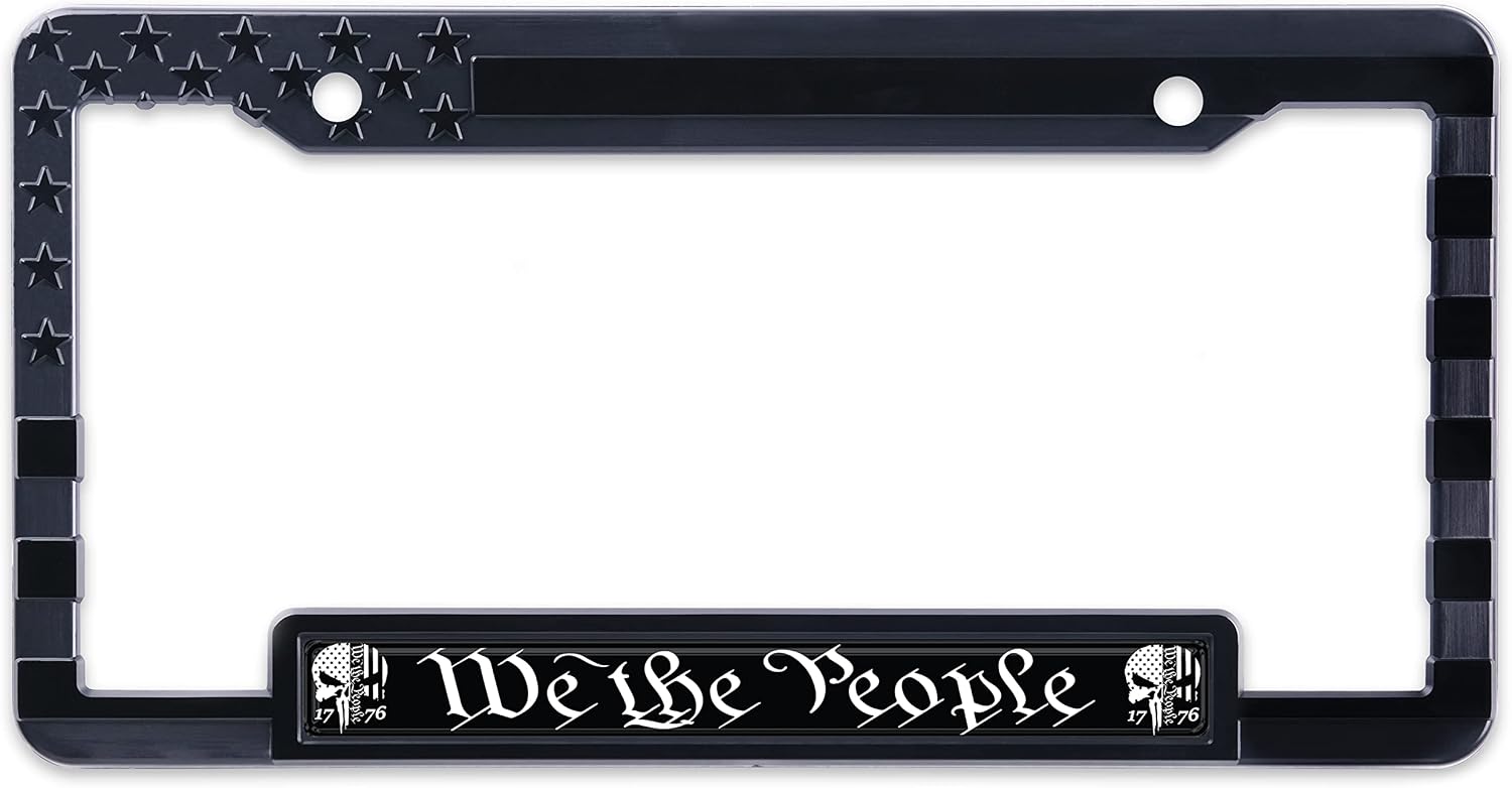 American Flag License Plate Frame Tag Bracket with 3D Raised Stars and Stripes. (We The People) (AF_Dome)