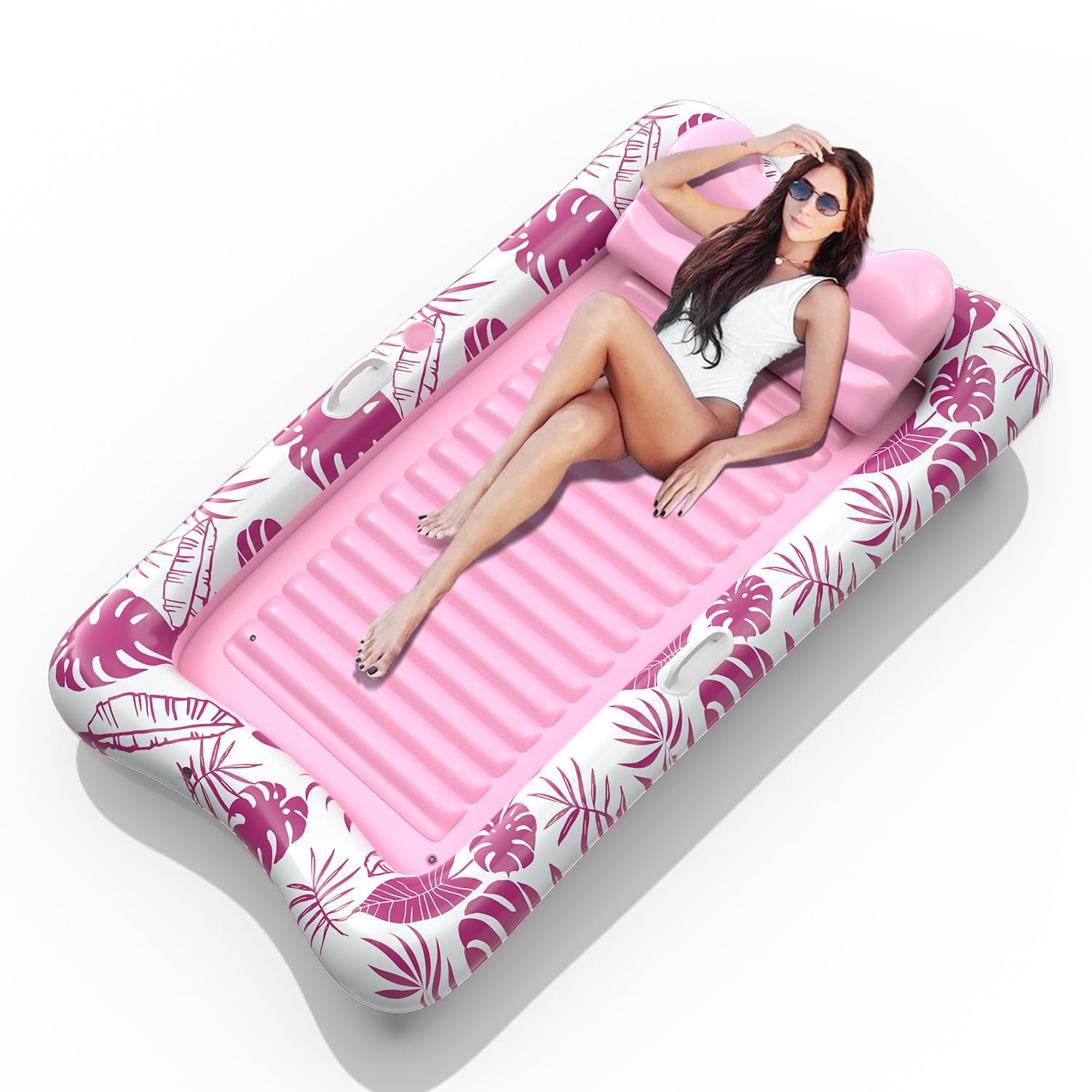 Rrtizan Radeaux de piscine gonflables pour adultes, 212,1 x 133,1 cm avec oreiller, porte-gobelet et poignées, flotteur 4 en 1 pour piscine, jardin, piscine à balles pour enfants