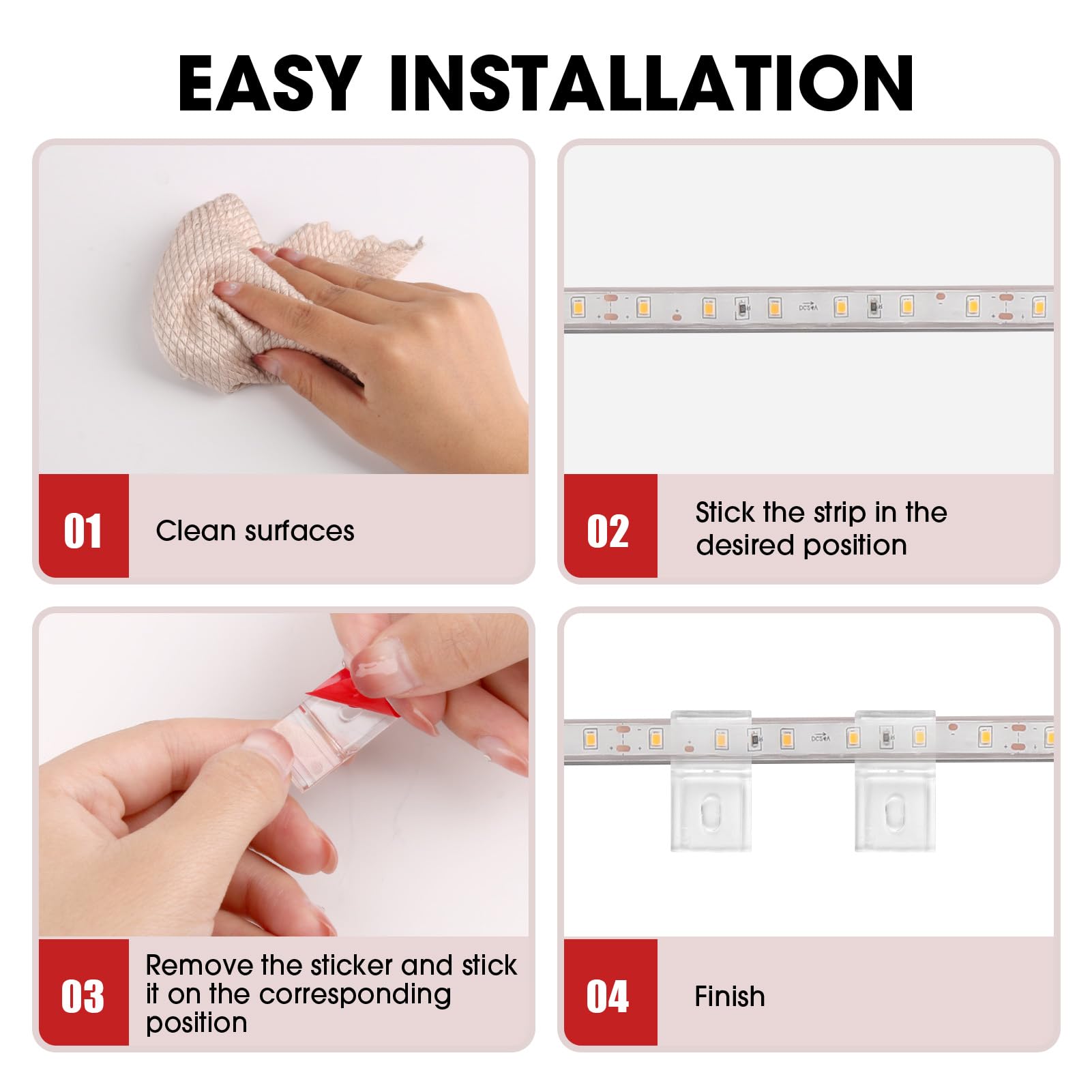 30 Clip Trasparenti Per Strisce LED Da 10 Mm – Autoadesive Con Viti, Per Montaggio Interno/esterno, Compatibili Con 3528, 2835, WS2812B, COB