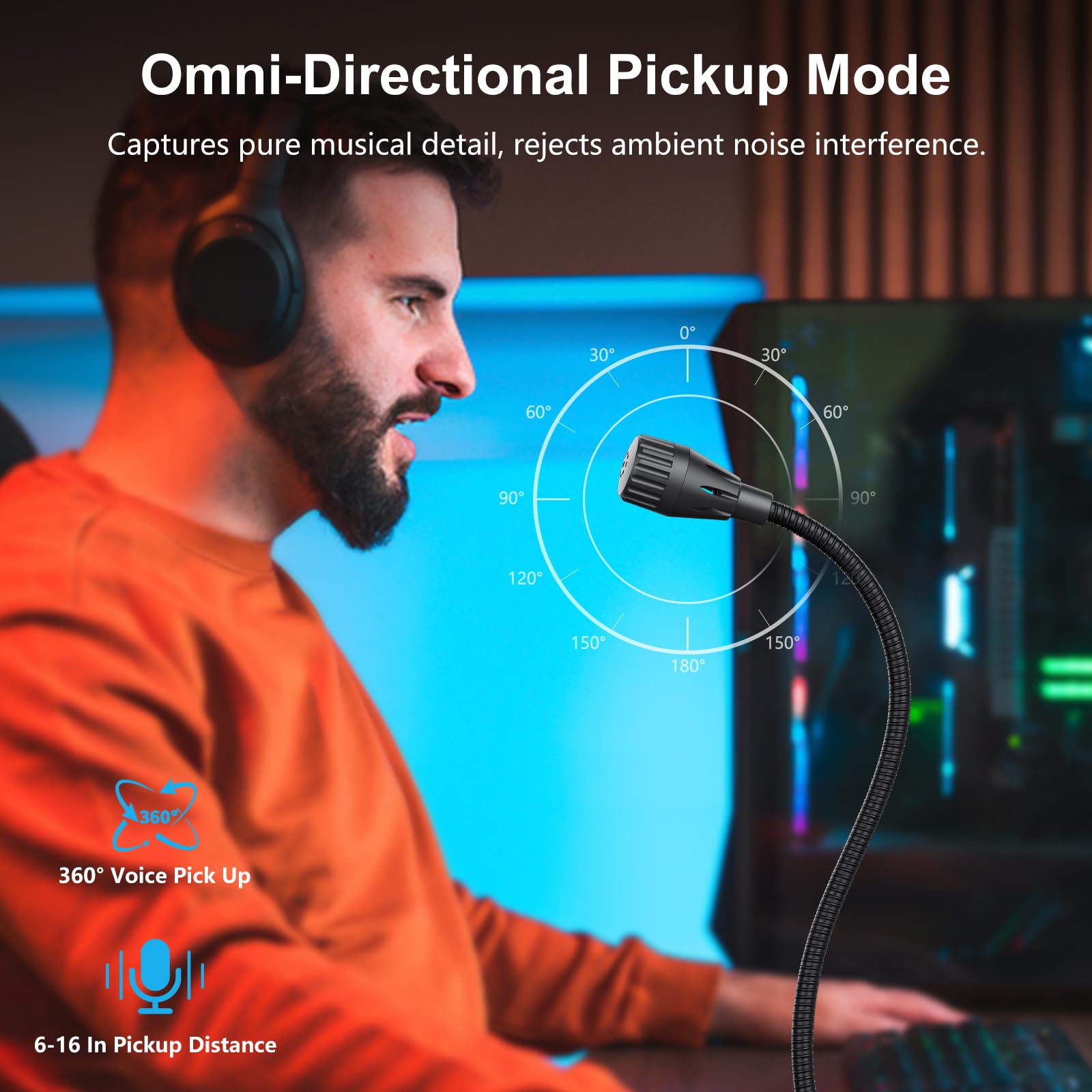 Microfono per strumenti, per canto, podcasting, registrazione video vocale, Plug & Play, microfono USB da tavolo per PC con pulsante mute e indicatore LED, compatibile con Windows/Mac