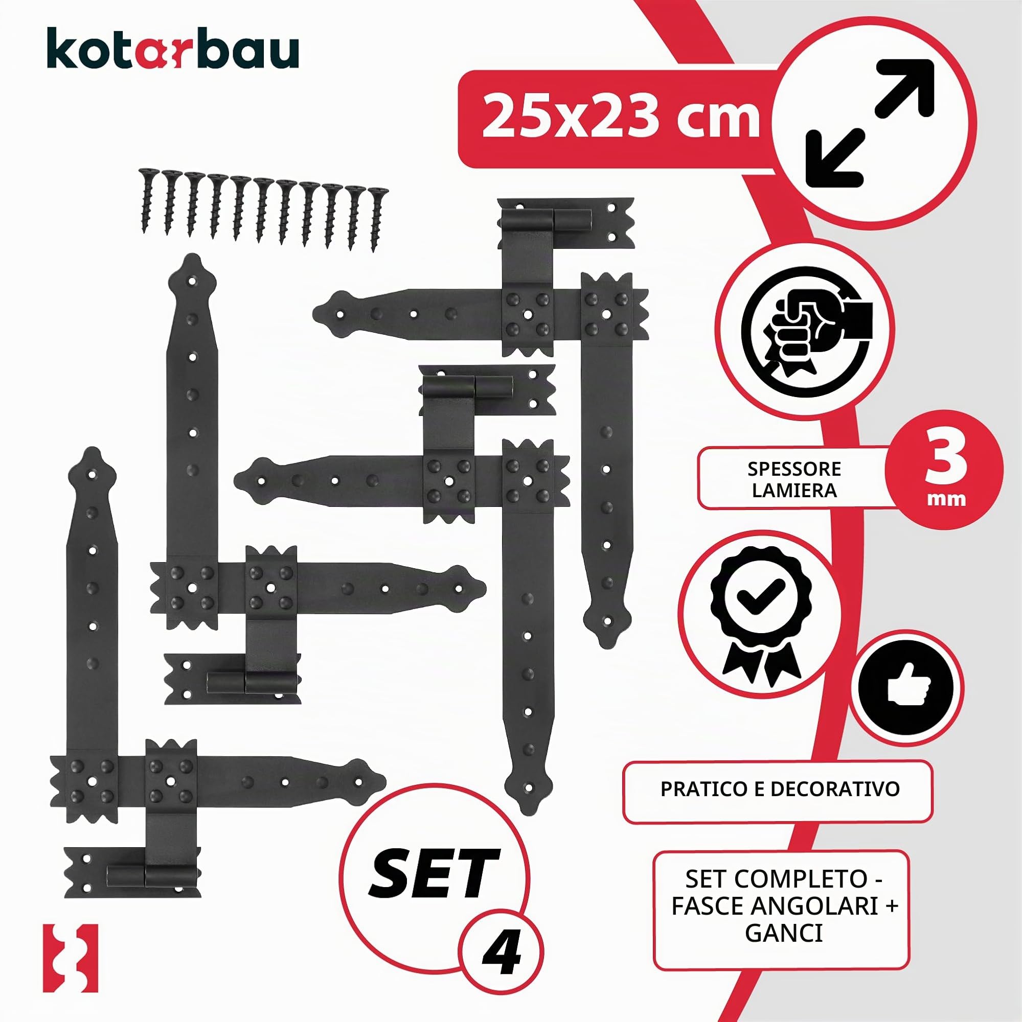 KOTARBAU® Fascia angolo finestra 250 x 230 mm con serratura 4 pezzi angolo piatto angolo cerniera connettore angolo morsetto nastro cardine decorativo rivestimento in polvere nero