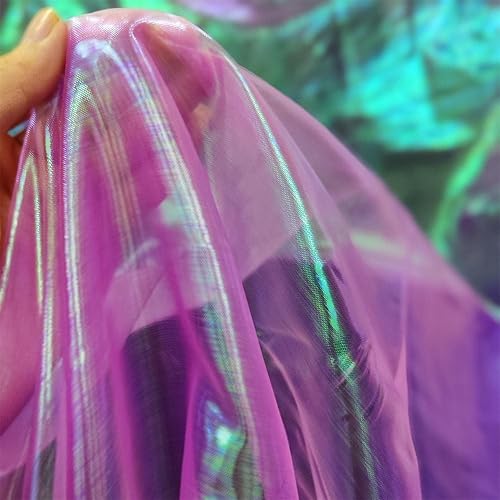 Miniatura 19 de Tela de Encaje de Organza con Degradado Láser Arcoíris Mágico, Tela de Gasa Holográfica Iridiscente para Vestido de Novia, Cortina, Fondo, Fiesta