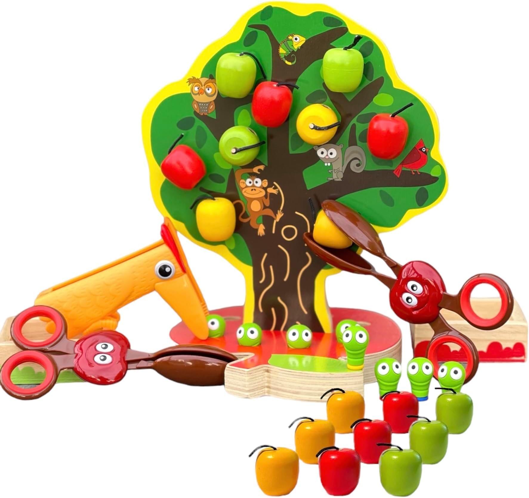 Apple Picking Magnetic Tree Toy, Scissor Skills Training With Tongs and Bird Tweezers, Preschool Kindergarten Fine Motor Skills, Color Sorting, Memory Match Game, Best Gift For Boys and Girls