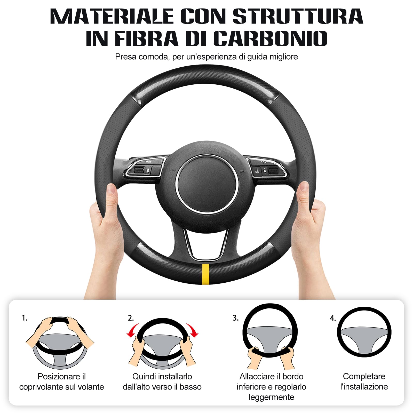 Ergocar Coprivolante per Auto Antiscivolo Sportivo Protezione per Fibra di Carbonio & Pelle PU Universale per Diametro 38 cm (15 ")