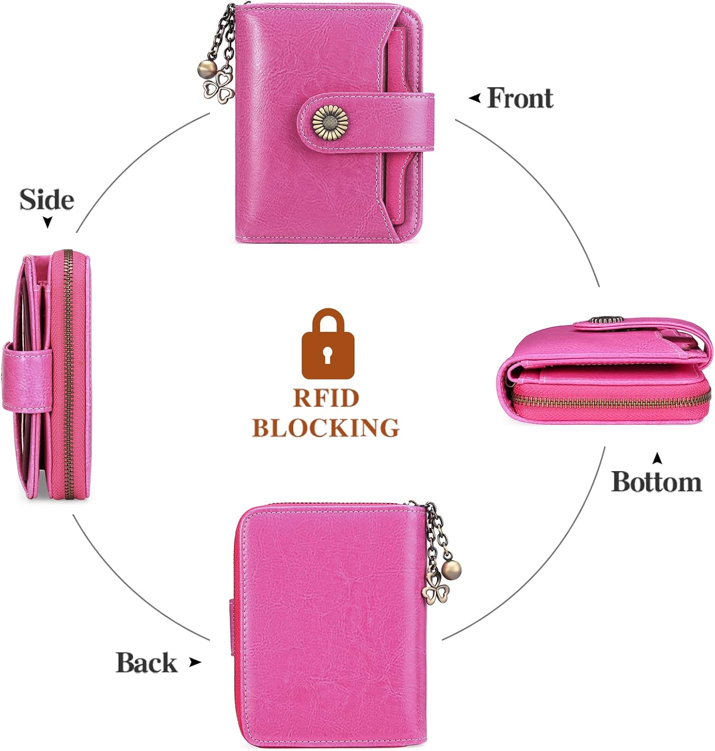 SENDEFN Purses for Women Genuine Leather Small Bifold Compact Womens Wallet with RFID Protection, Rose Red - Image 4